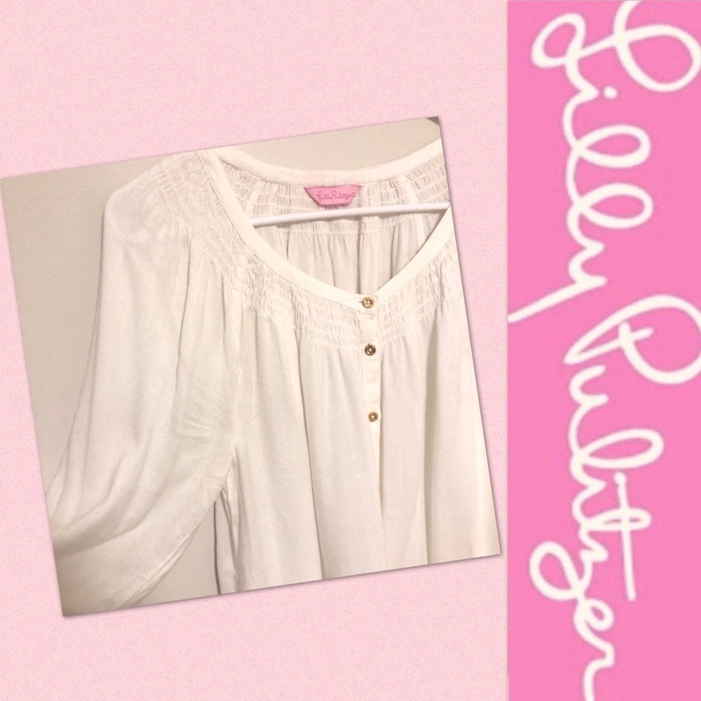 Lilly Pulitzer Breezy Viscose Elsa Blouse White w/ gold buttons